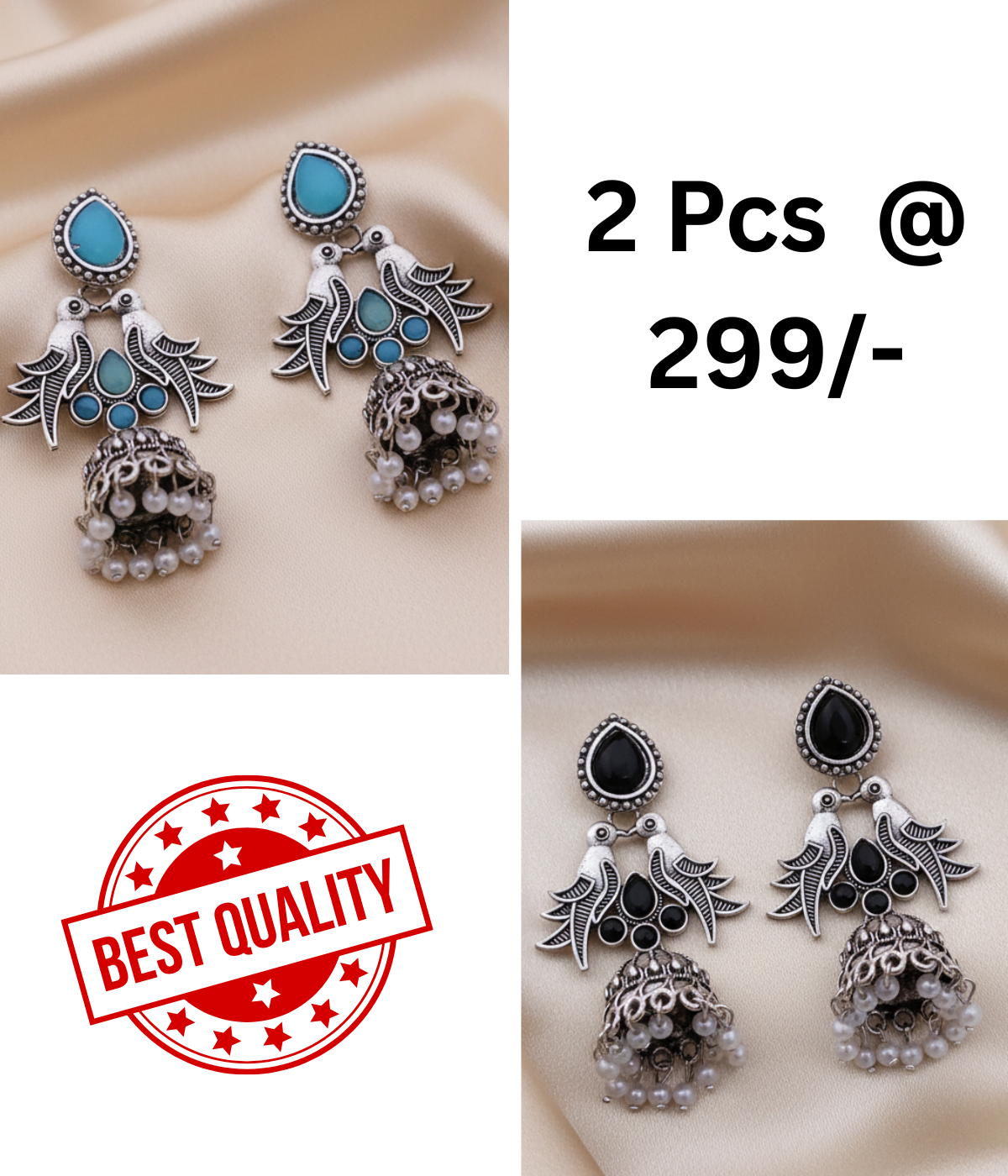 Exquisite Oxidised Silver Jhumka Earrings with Turquoise Details