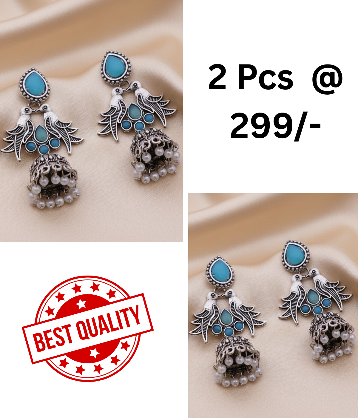Exquisite Oxidised Silver Jhumka Earrings with Turquoise Details