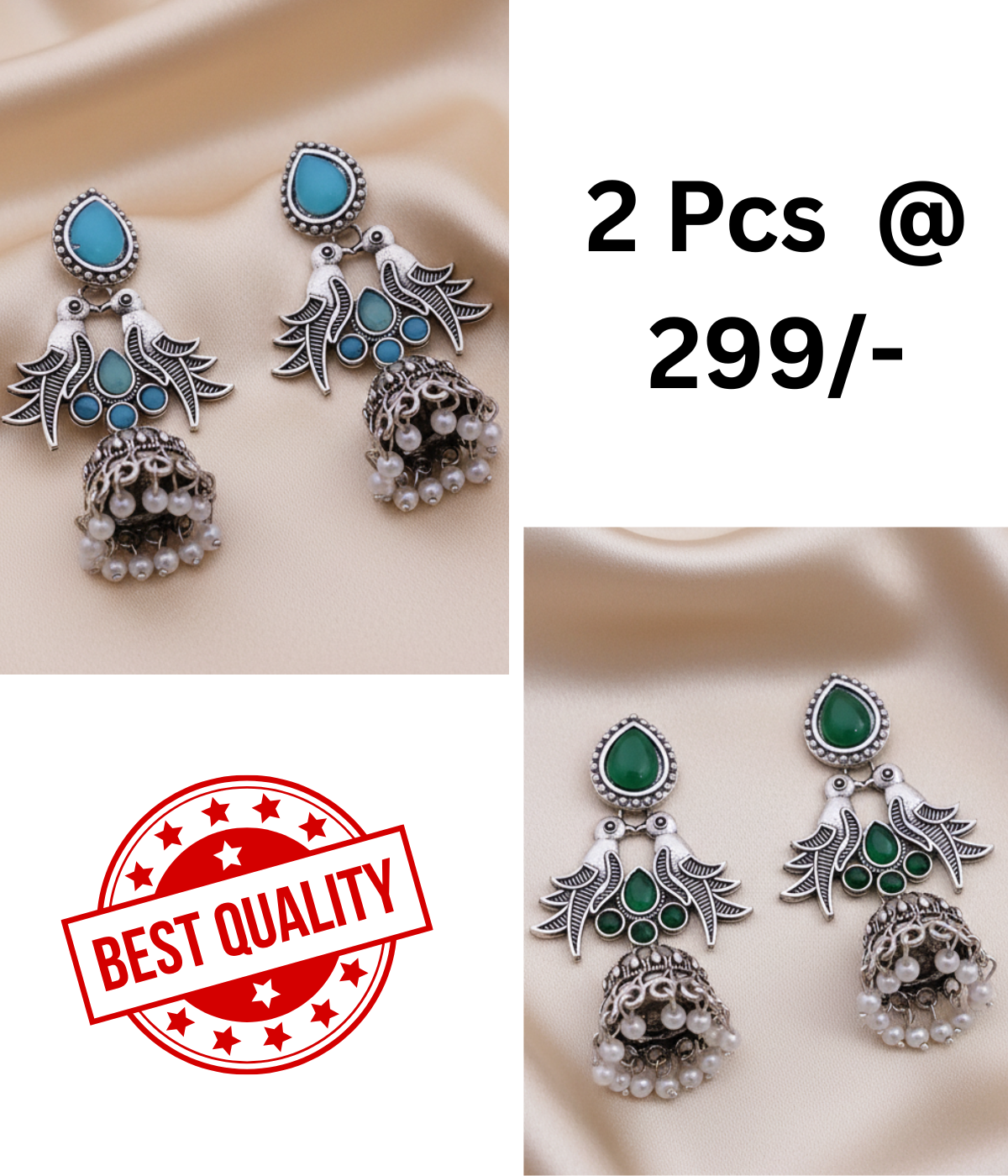 Exquisite Oxidised Silver Jhumka Earrings with Turquoise Details
