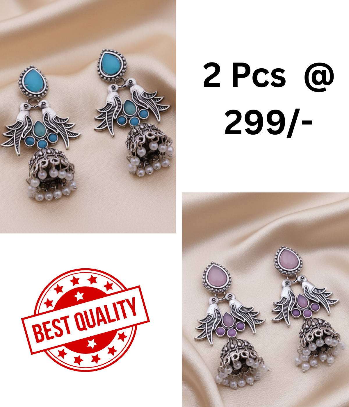 Exquisite Oxidised Silver Jhumka Earrings with Turquoise Details