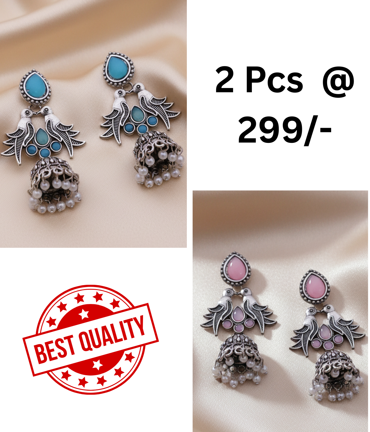 Exquisite Oxidised Silver Jhumka Earrings with Turquoise Details