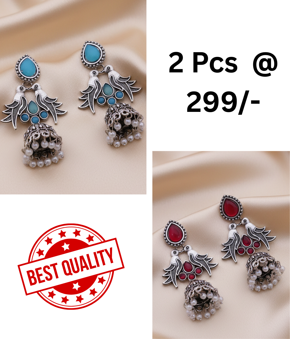 Exquisite Oxidised Silver Jhumka Earrings with Turquoise Details