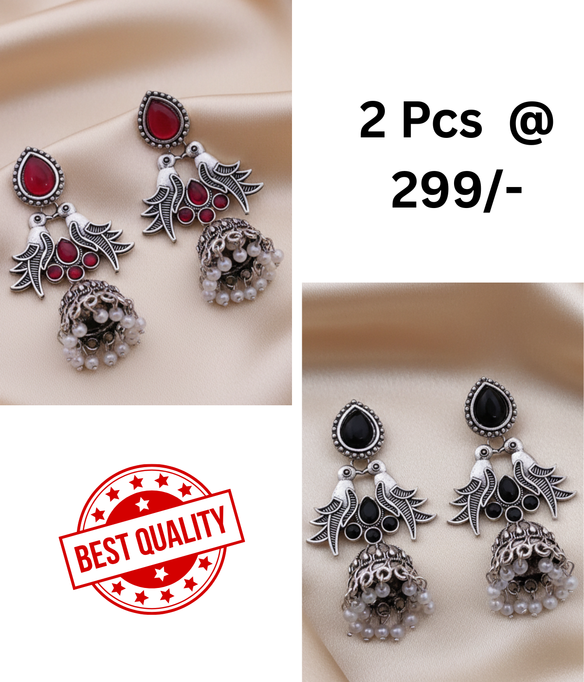 Stunning Oxidized Silver Bird Jhumka Earrings with Rani Pink and Black Gemstones