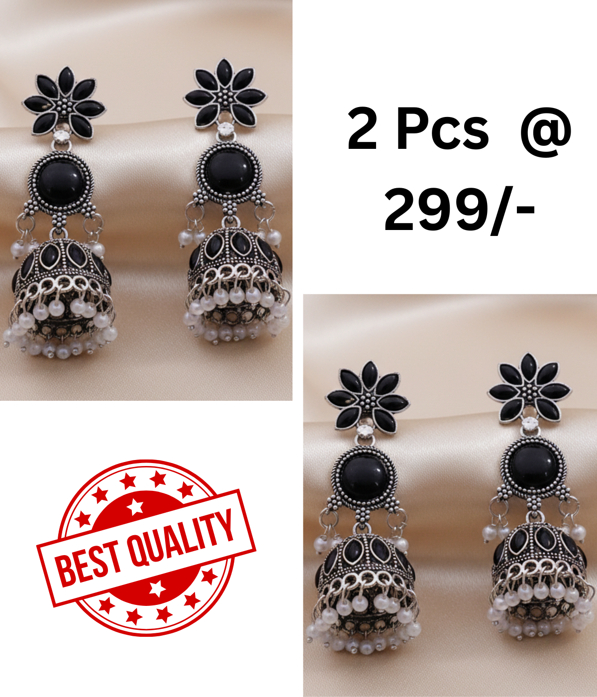 Elegant Black Oxidized Jhumka Earrings with Pearl Drops