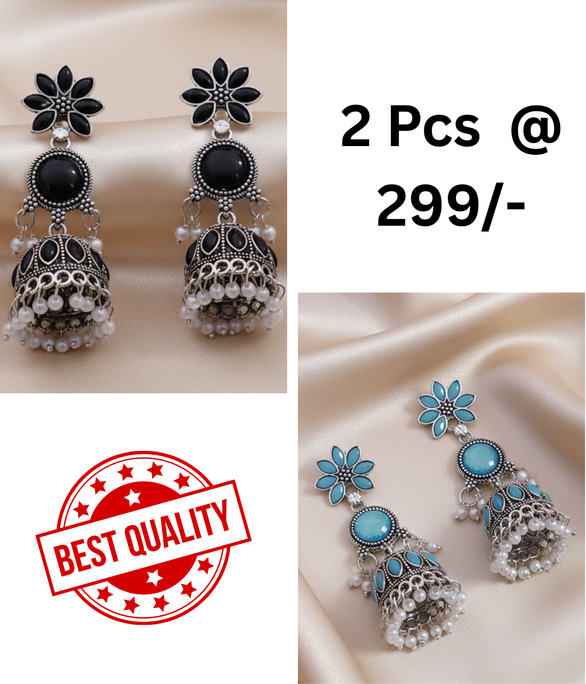 Elegant Black Oxidized Jhumka Earrings with Pearl Drops