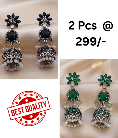 Elegant Black Oxidized Jhumka Earrings with Pearl Drops