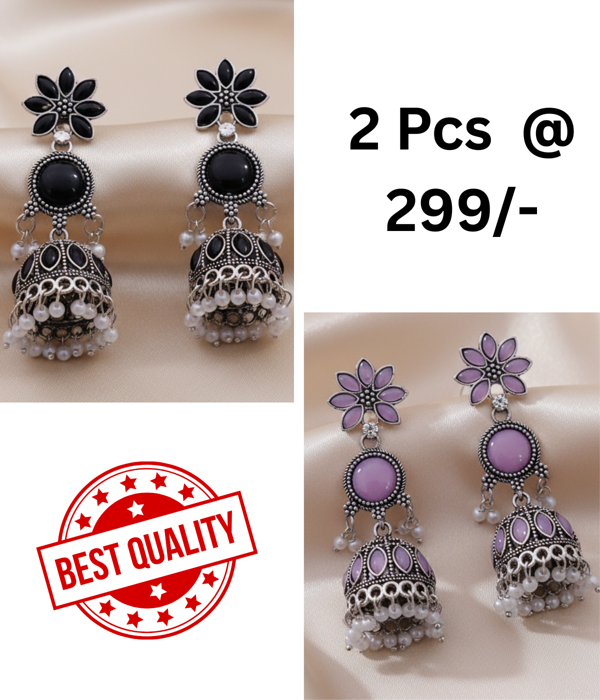 Elegant Black Oxidized Jhumka Earrings with Pearl Drops