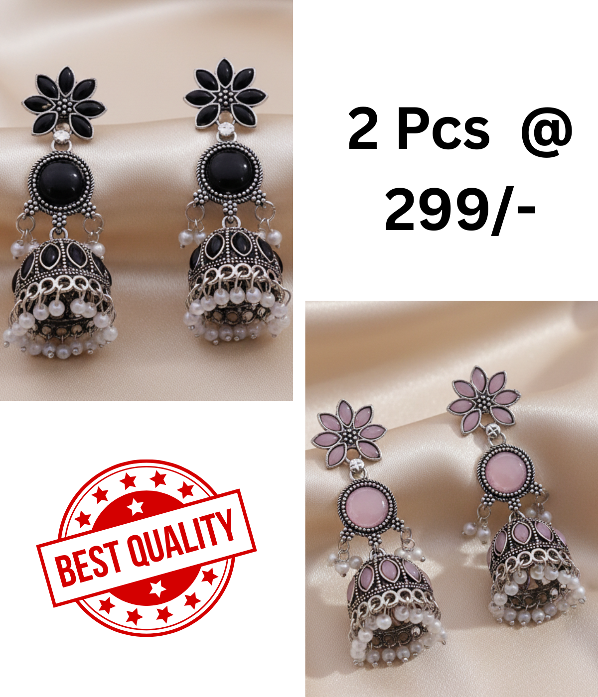 Elegant Black Oxidized Jhumka Earrings with Pearl Drops