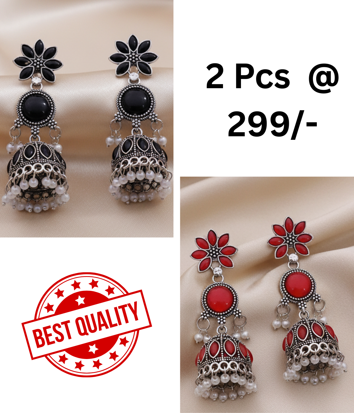 Elegant Black Oxidized Jhumka Earrings with Pearl Drops