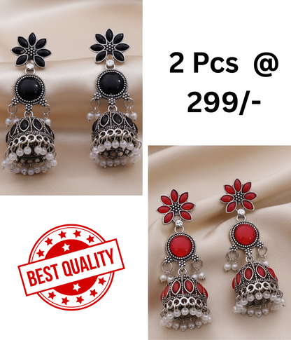 Elegant Black Oxidized Jhumka Earrings with Pearl Drops