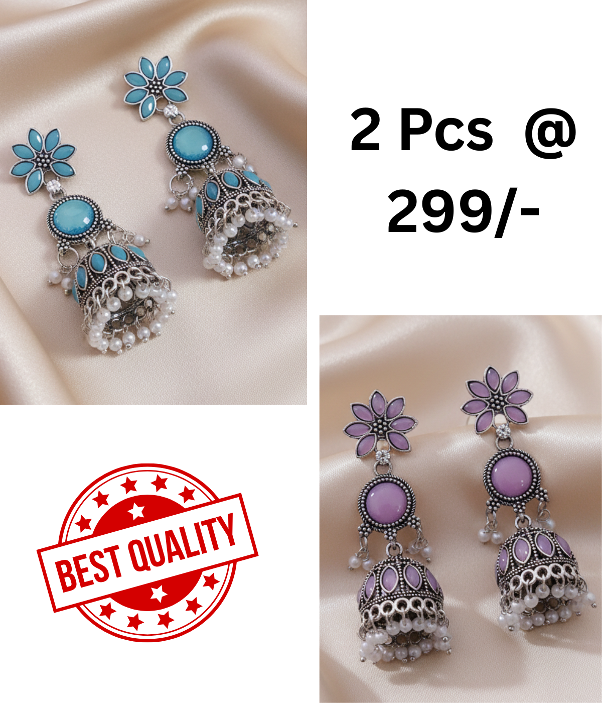 Elegant Oxidized Silver Turquoise Stone Jhumka Earrings