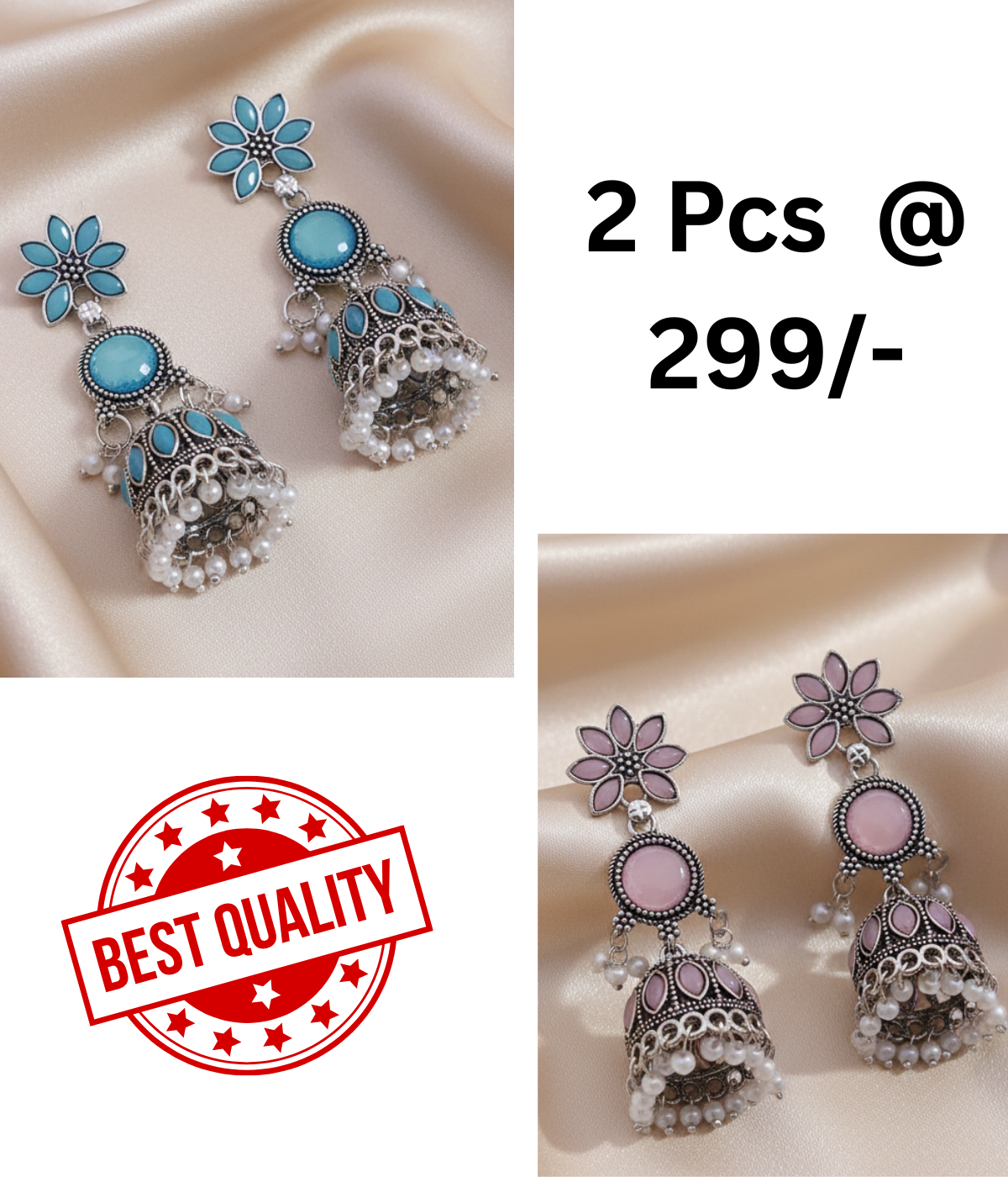 Elegant Oxidized Silver Turquoise Stone Jhumka Earrings