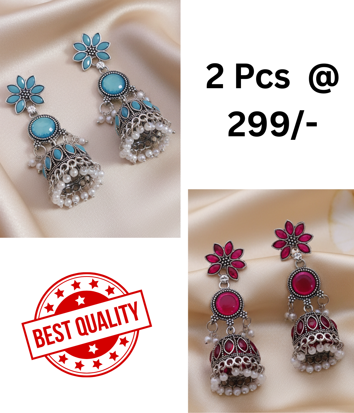 Elegant Oxidized Silver Turquoise Stone Jhumka Earrings