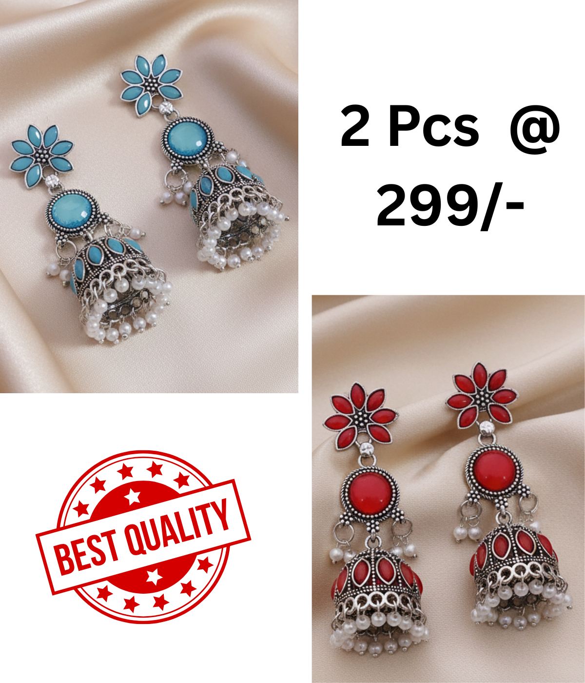 Elegant Oxidized Silver Turquoise Stone Jhumka Earrings