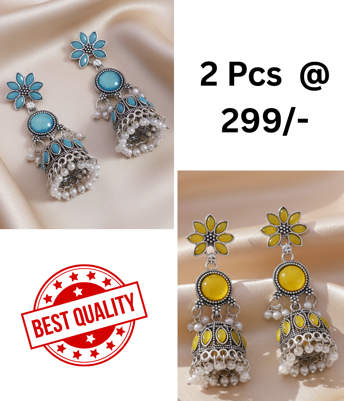 Elegant Oxidized Silver Turquoise Stone Jhumka Earrings