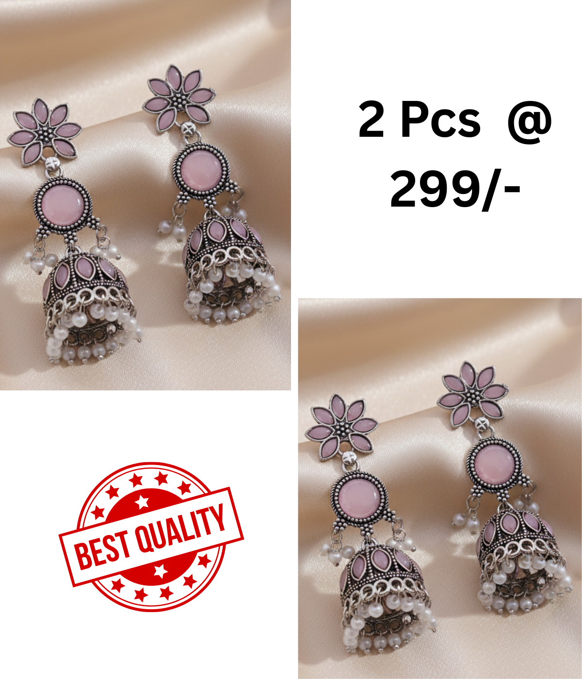 Exquisite Pink & Black Oxidized Jhumka Earrings with Pearl Drops
