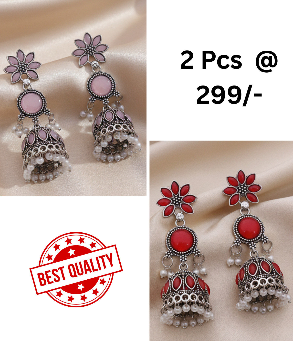 Exquisite Pink & Black Oxidized Jhumka Earrings with Pearl Drops