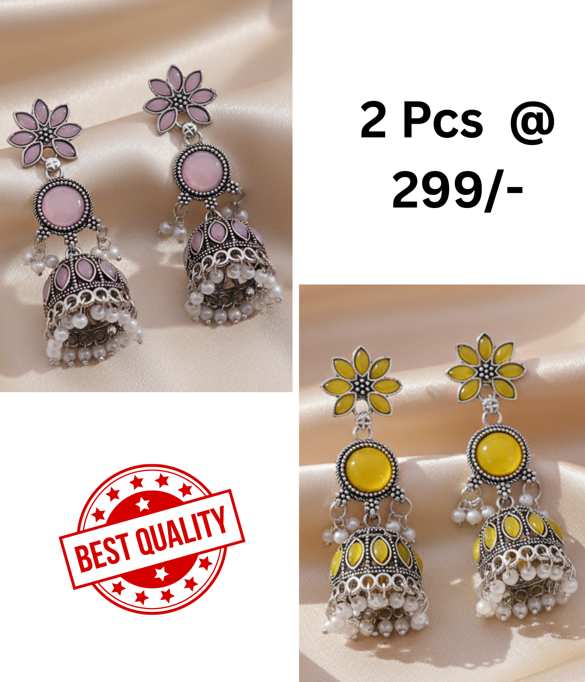 Exquisite Pink & Black Oxidized Jhumka Earrings with Pearl Drops