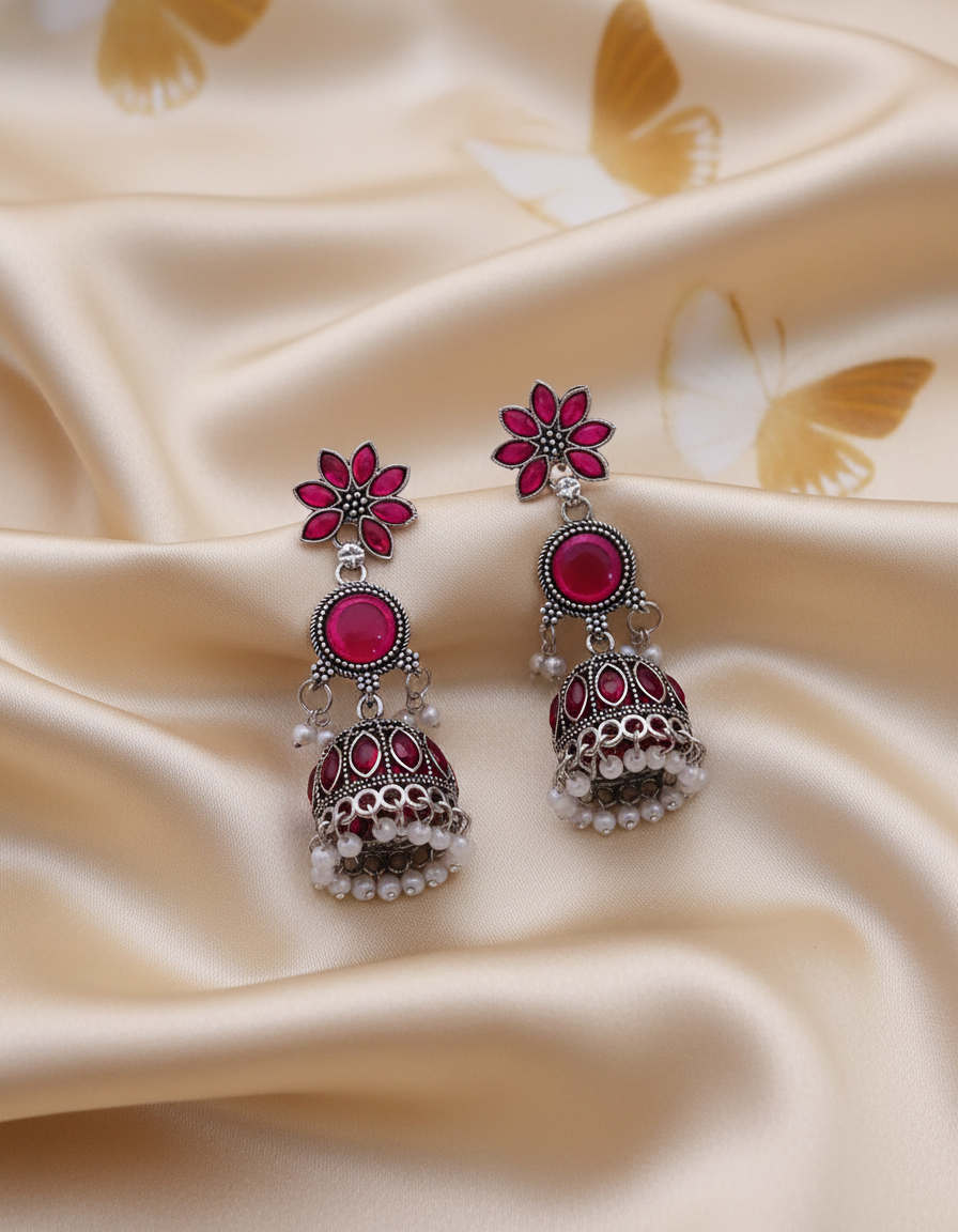 Elegant Black Oxidized Jhumka Earrings with Pearl Drops
