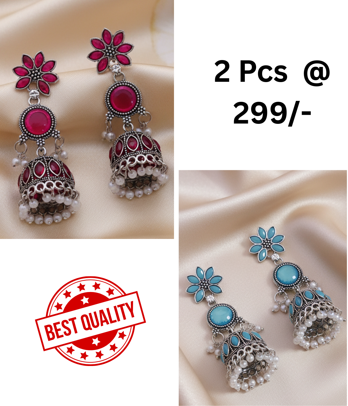 Exquisite Rani Pink & Black Oxidized Jhumka Earrings with Pearl Drops