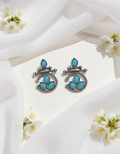 Elegant Oxidized Silver Turquoise Earrings & Pearl Jewelry Set