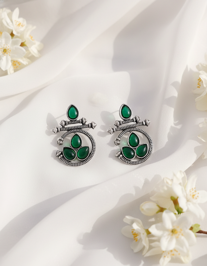 Exquisite Antique Silver Earrings with Emerald Green Stones