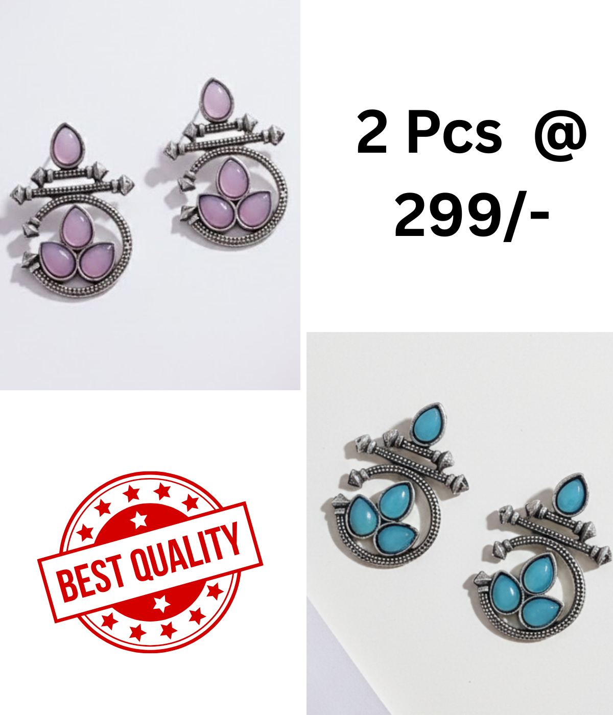 Stunning Oxidized Silver Earrings with LAVNDER  and Black Teardrop Stones