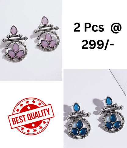 Stunning Oxidized Silver Earrings with LAVNDER  and Black Teardrop Stones