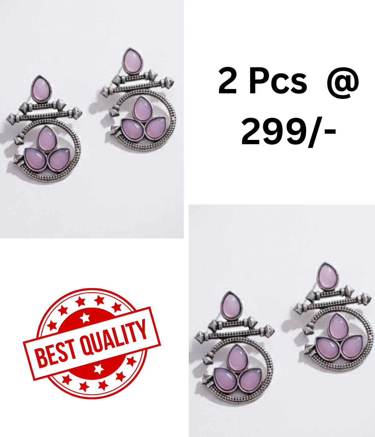 Stunning Oxidized Silver Earrings with LAVNDER  and Black Teardrop Stones