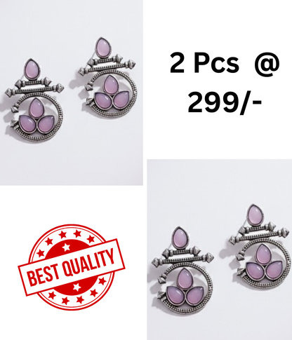 Stunning Oxidized Silver Earrings with LAVNDER  and Black Teardrop Stones