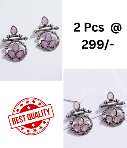 Stunning Oxidized Silver Earrings with LAVNDER  and Black Teardrop Stones