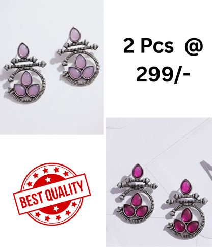 Stunning Oxidized Silver Earrings with LAVNDER  and Black Teardrop Stones