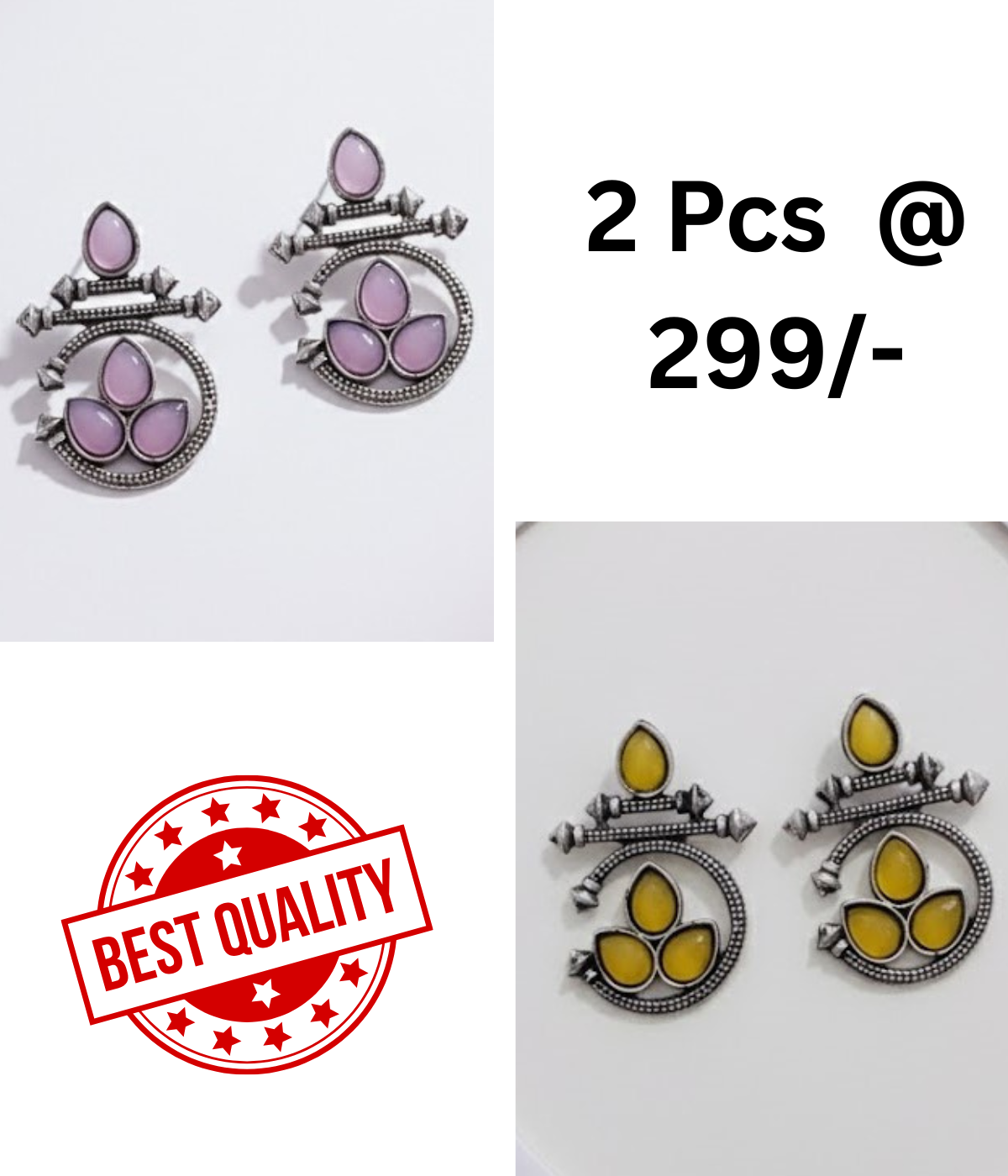 Stunning Oxidized Silver Earrings with LAVNDER  and Black Teardrop Stones