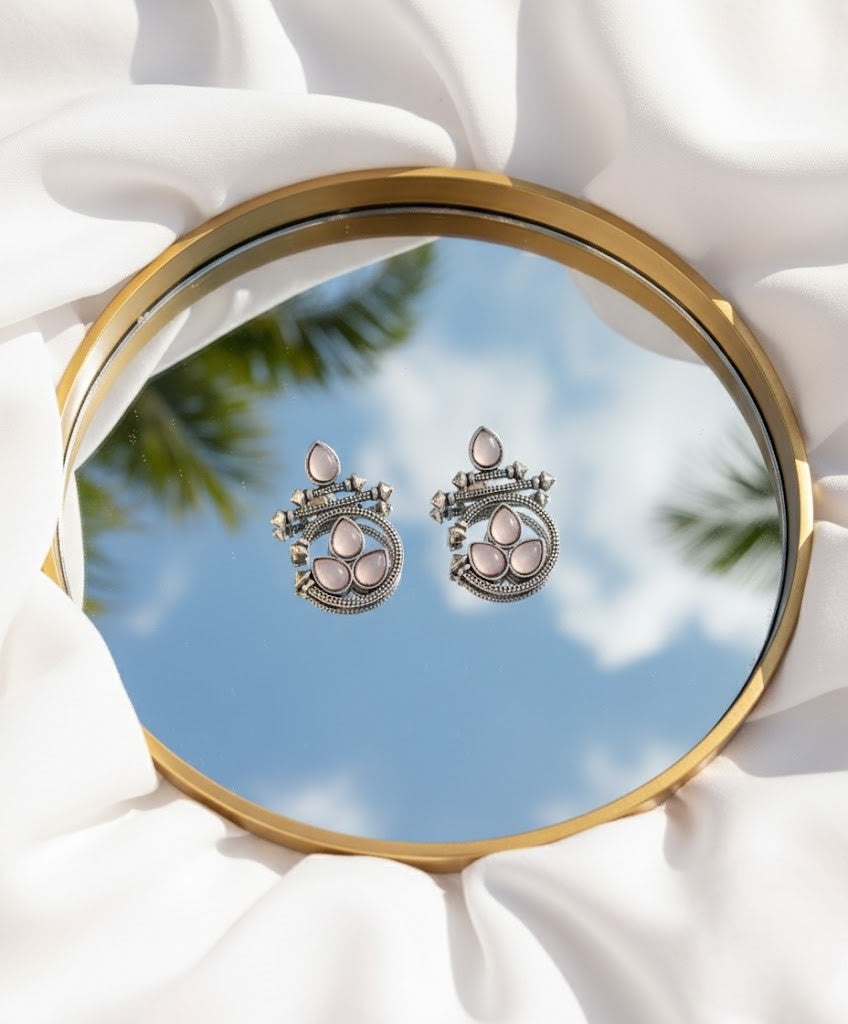 Stunning Oxidized Silver Earrings with Pink Chalcedony Stones