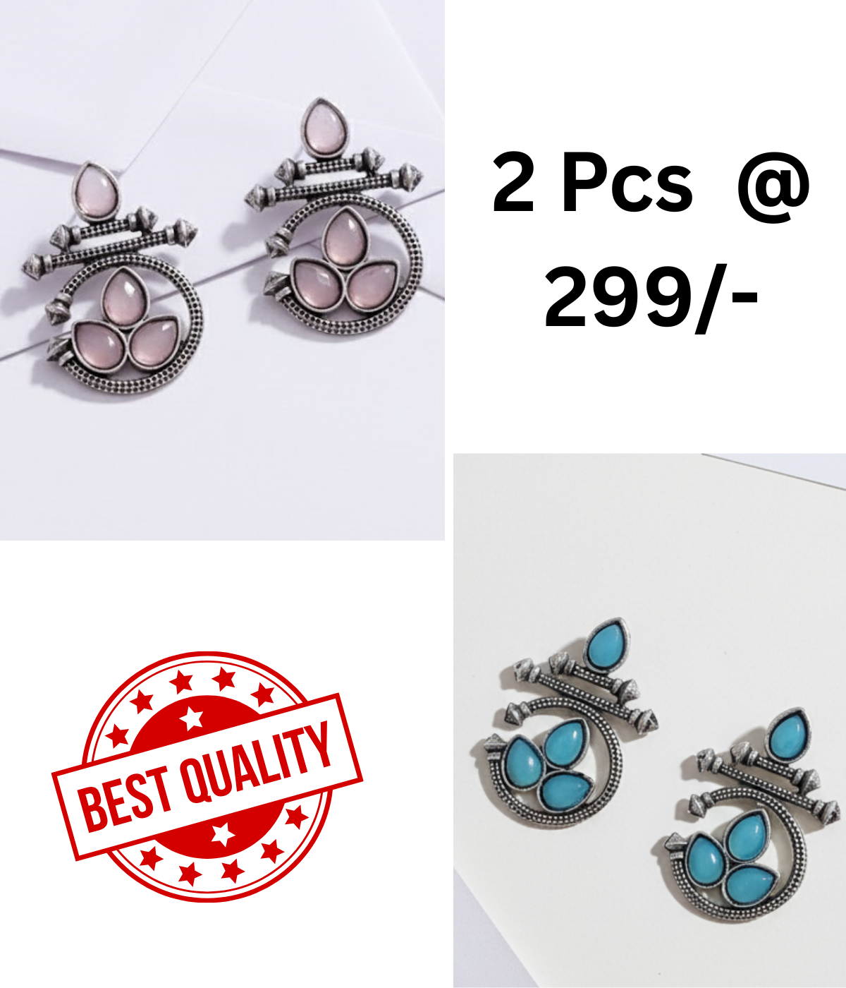 Stunning Oxidized Ethnic Earrings with Pink and Black Stones