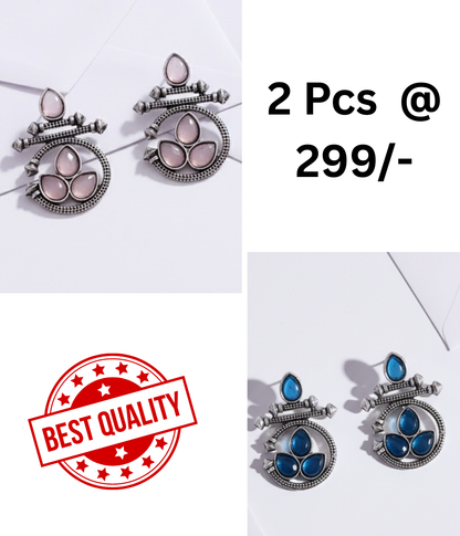 Stunning Oxidized Ethnic Earrings with Pink and Black Stones