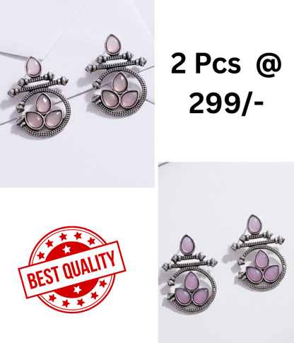 Stunning Oxidized Ethnic Earrings with Pink and Black Stones