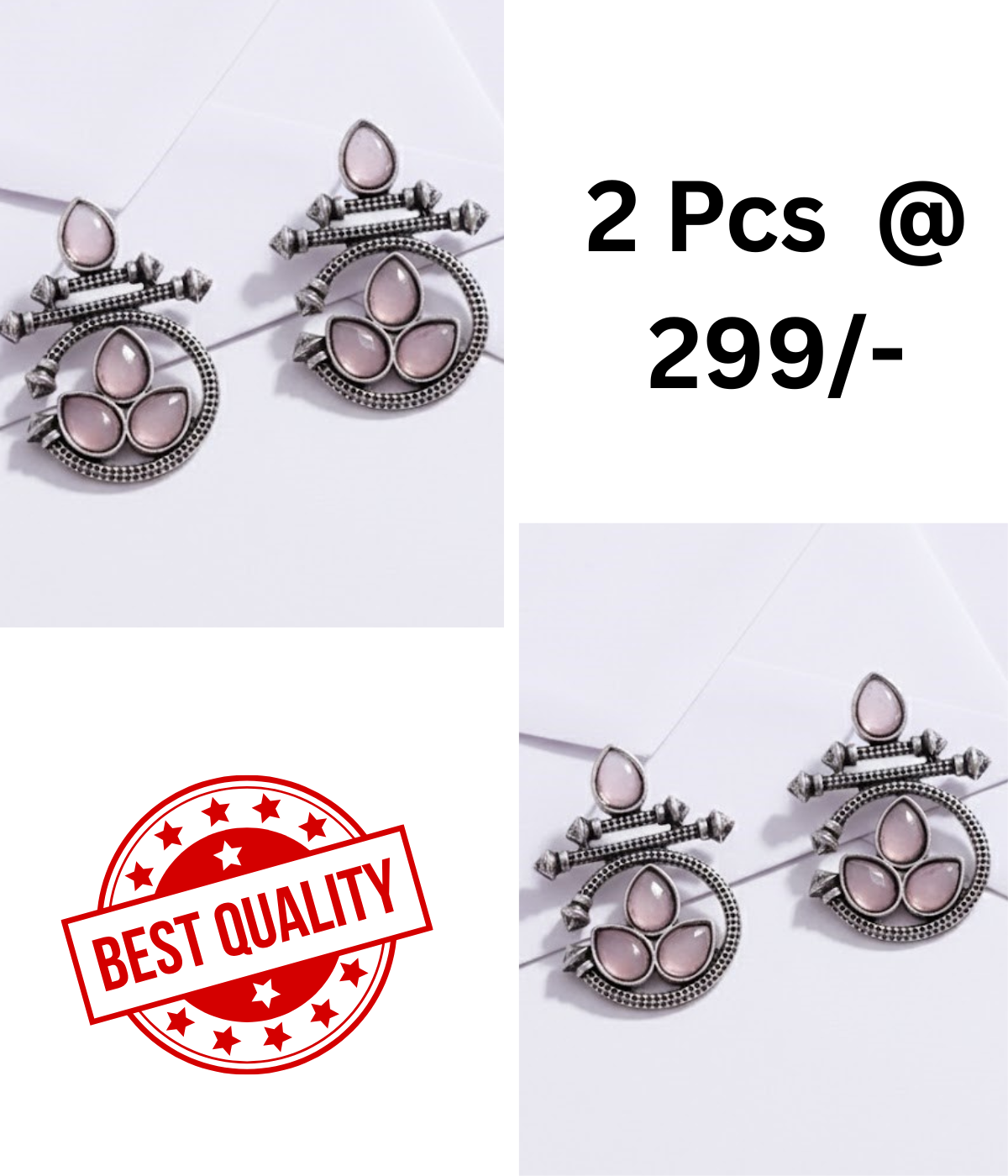 Stunning Oxidized Ethnic Earrings with Pink and Black Stones