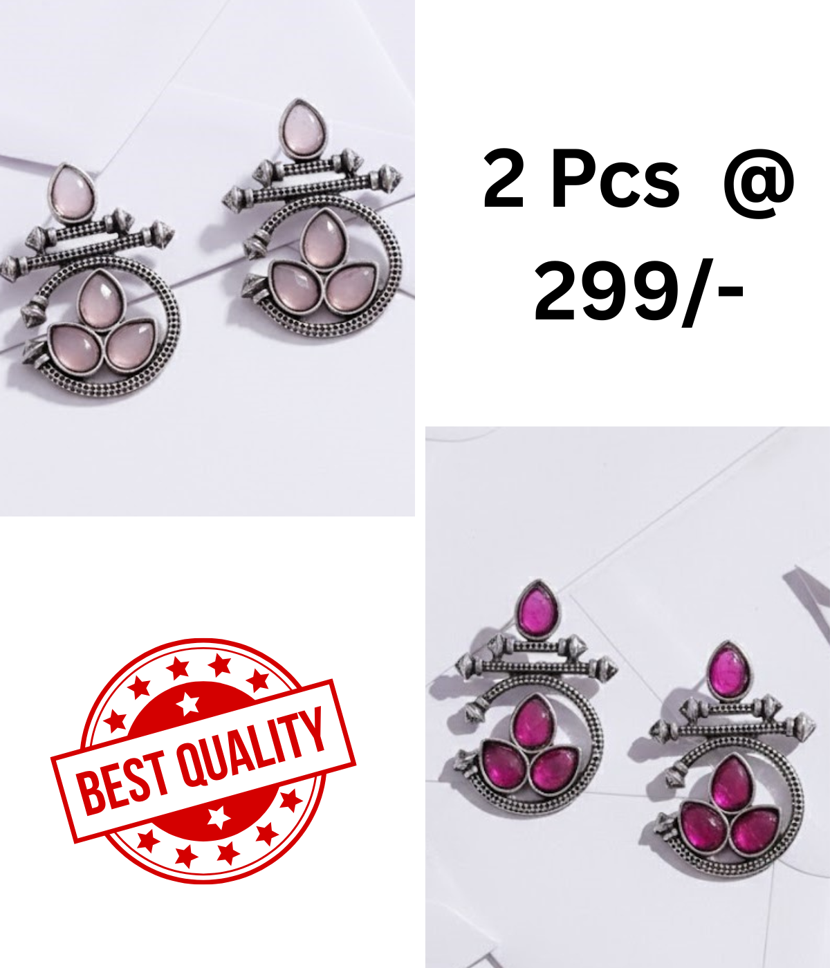 Stunning Oxidized Ethnic Earrings with Pink and Black Stones