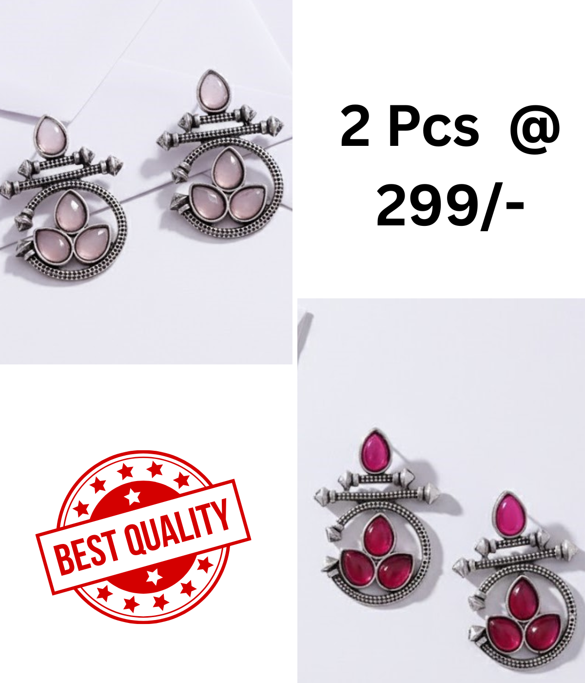 Stunning Oxidized Ethnic Earrings with Pink and Black Stones