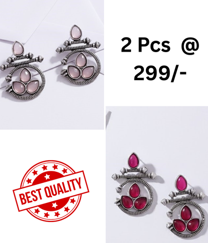 Stunning Oxidized Ethnic Earrings with Pink and Black Stones