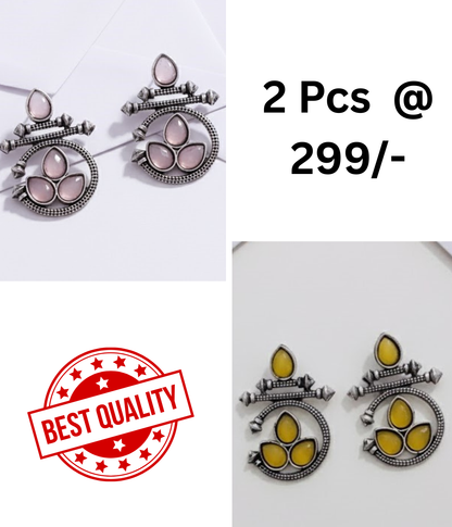 Stunning Oxidized Ethnic Earrings with Pink and Black Stones