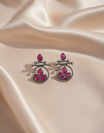Stunning Oxidized Silver Earrings Combo: Rani Pink and Black Stone Designs