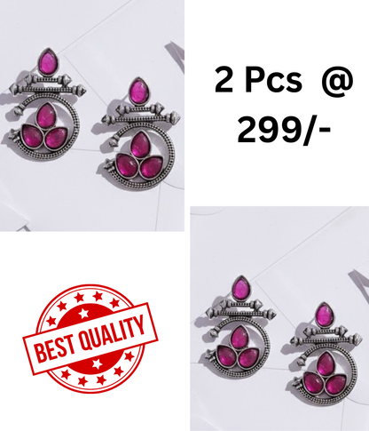 Stunning Oxidized Silver Earrings Combo: Rani Pink and Black Stone Designs