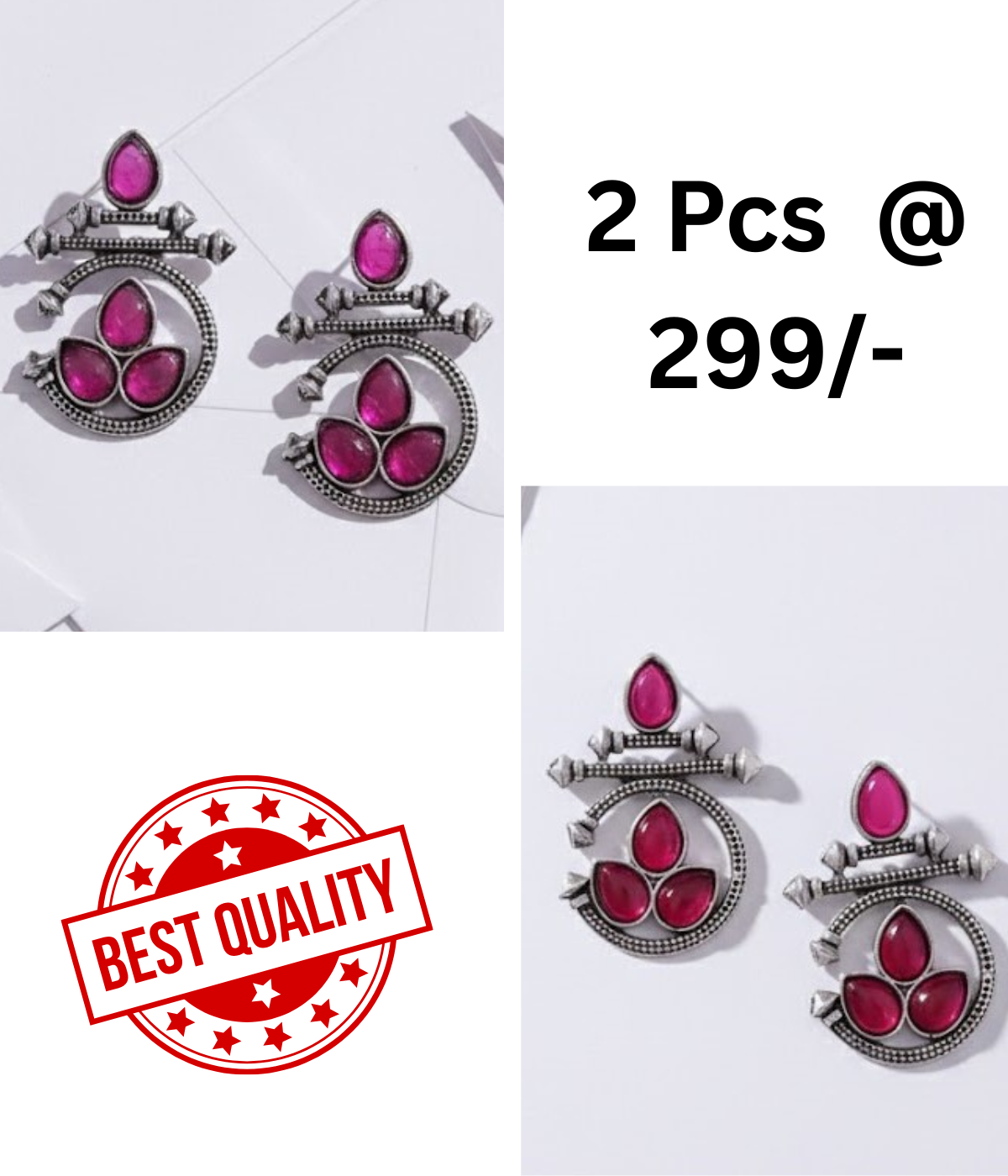 Stunning Oxidized Silver Earrings Combo: Rani Pink and Black Stone Designs