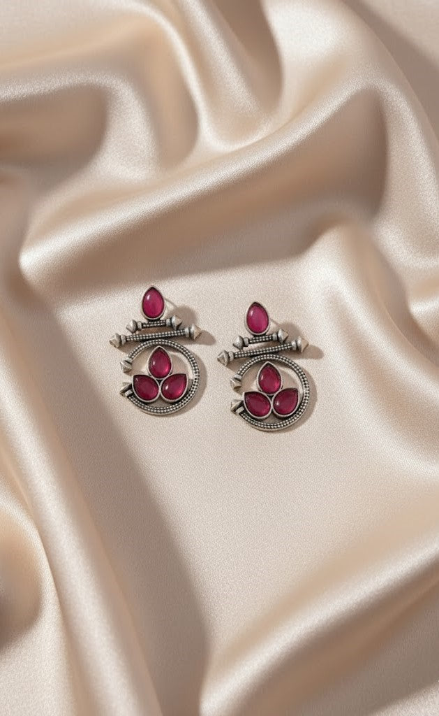 Stunning Oxidized Silver Earrings Combo: Rani Pink and Black Stone Designs