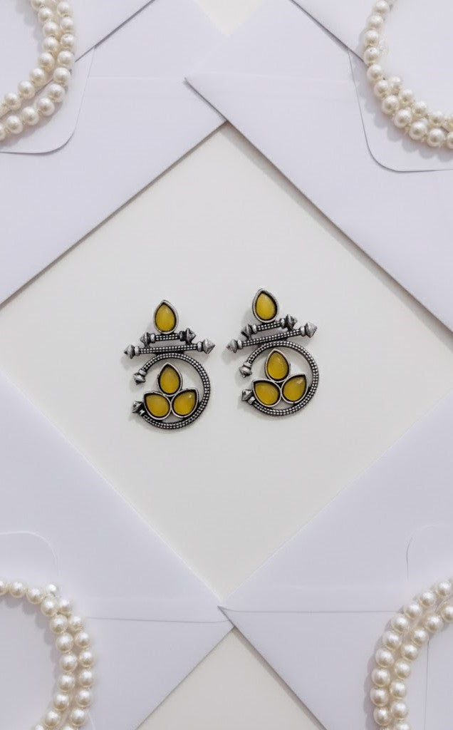 Stunning Oxidized Silver & Yellow Stone Ethnic Earrings