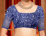 Elegant Royal Blue Diagonal Striped Art Silk Saree with Floral Pallu