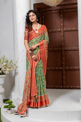 Exquisite Green Patola Print Art Silk Saree with Rich Zari Border