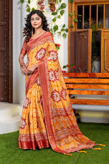 Elegant Mustard & Maroon Patola Print Art Silk Saree